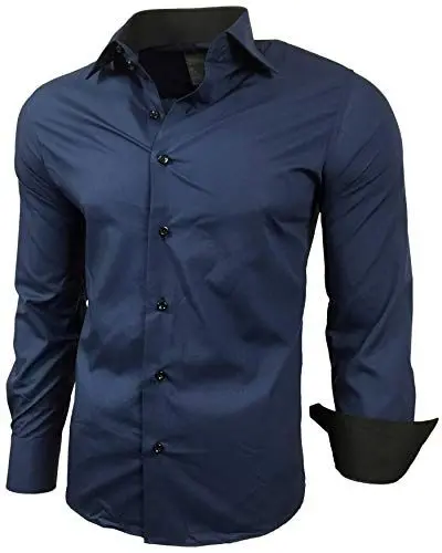 Produktbild: Baxboy Herren-Hemd Slim-Fit Bügelleicht Für Anzug, Business, Hochzeit, Freizeit - Langarm Hemden für Männer Langarmhemd R-44, Farbe:Marine, Größe:3XL