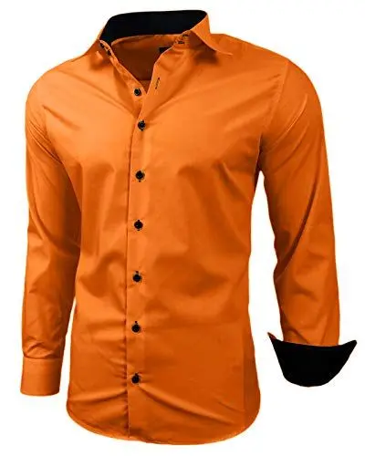 Produktbild: Baxboy Herren-Hemd Slim-Fit Bügelleicht Für Anzug, Business, Hochzeit, Freizeit - Langarm Hemden für Männer Langarmhemd R-44, Farbe:Orange, Größe:L