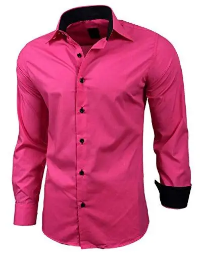 Produktbild: Baxboy Herren-Hemd Slim-Fit Bügelleicht Für Anzug, Business, Hochzeit, Freizeit - Langarm Hemden für Männer Langarmhemd R-44, Farbe:Pink, Größe:3XL