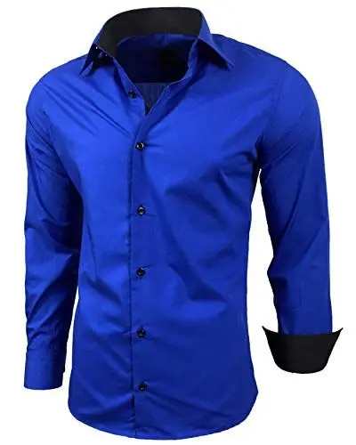 Produktbild: Baxboy Herren-Hemd Slim-Fit Bügelleicht Für Anzug, Business, Hochzeit, Freizeit - Langarm Hemden für Männer Langarmhemd R-44, Farbe:Sax, Größe:XL