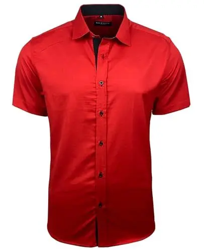 Produktbild: Baxboy Herren Hemd Slim-Fit Bügelleichte Business Hochzeit Freizeithemd Kurzarm Hemden für Männer Modern B-455 S-4XL, Farbe:Rot, Größe:XXL