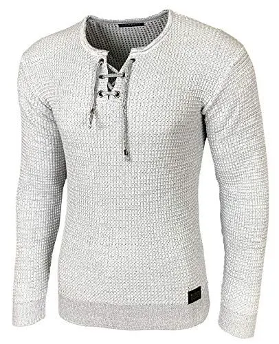 Produktbild: Baxboy Herren Pullover Slim Fit Rundhals Strick-Pullover Rundkragen Moderner Longsleeve in Feinstrick BB-52132, Farbe:Weiß, Größe:L