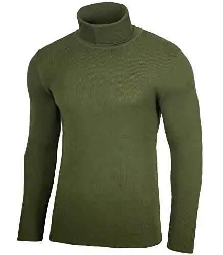 Produktbild: Baxboy Herren Rollkragen Pullover Langarmshirt Feinstrick Sweater Freizeit Slim fit Basic Männer Langarm Crew Neck BB-1406, Farbe:Khaki, Größe:S
