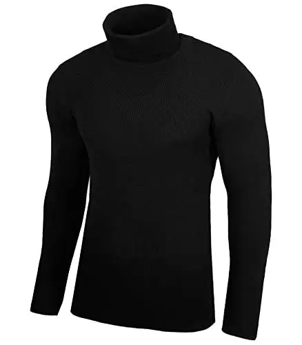 Produktbild: Baxboy Herren Rollkragen Pullover Langarmshirt Feinstrick Sweater Freizeit Slim fit Basic Männer Langarm Crew Neck BB-1406, Farbe:Schwarz, Größe:L