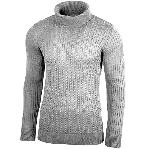 Produktbild: Baxboy Herren Rollkragen Pullover Langarmshirt Feinstrick Sweater Rollkragen Freizeit Slim fit Basic Männer Pullover BB-1732, Farbe:Grau, Größe:L