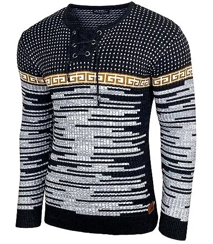 Produktbild: Baxboy Herren Strick-Pullover Rundhals | Männer Winter-Pullover | stylischer Strick-Pulli Basic Longsleeve Sweatshirt Sweater BB-52156, Farbe:Schwarz, Größe:L