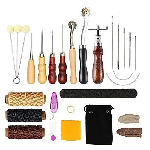 Produktbild: Baxnore 17-teiliges Leder-Handnähset, Ledersofa-Reparaturset mit gewachstem Fingerhutfaden, Profilahlen-Groofer-Set, Leder-Nähnadeln zum Nähen