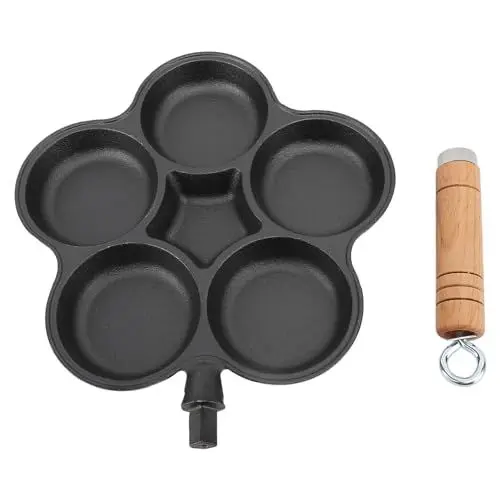 Produktbild: Baxnore Eierpfanne aus Gusseisen, schnell erhitzende Eierpfanne, kratzfeste Eierkochpfanne, 5-Loch-Eierpfanne für Gasherd, Induktionsherd
