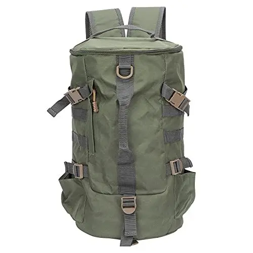 Produktbild: Baxnore Faltbare zylindrische Angelausrüstungstasche, wasserdichte Oxford-Stoff-Angeltasche, großes Fassungsvermögen, mehrere Taschen, Angelausrüstungs-Rucksack zur (Armeegrün)