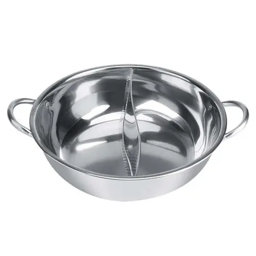 Produktbild: Baxnore Hotpot aus Edelstahl, Sichuan Doppelter Feuertopf für Induktions-, Gas-, Elektroherd & Ceranfeld, Chinesisches Fondue mit Hohlgriff, Leicht zu Reinigen