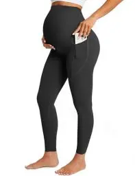 Produktbild: BAYDI Blickdichte Umstandsleggings High Waist Leggings mit Taschen Damen Schwangerschaft Leggings Lang Schwangerschaftshose für Zuhause Yoga Sport