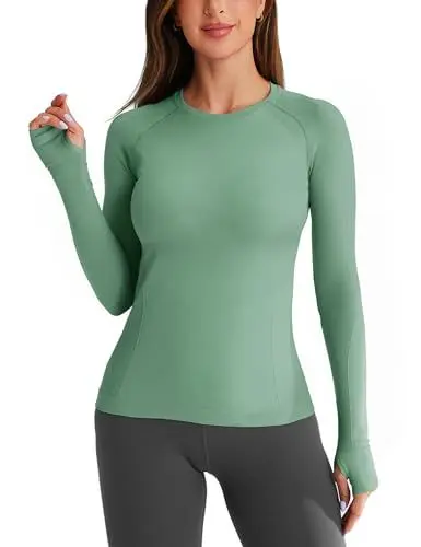 Produktbild: BAYDI Damen Sport Langarm Nahtlos Shirt für Training Fitness Yoga - Laufshirt Mit Daumenloch
