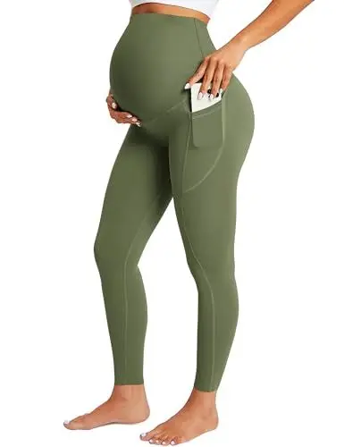 Produktbild: BAYDI Nudi Umstandsleggings Damen Blickdicht Schwangerschaftsleggings mit Taschen High Waist Schwangerschaftshose Lang Stretch Schwangere Hose