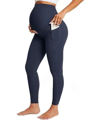 Produktbild: BAYDI Nudi Umstandsleggings Damen High Waist Blickdicht Schwangerschaftshose mit Taschen Schwangerschaft Yoga Aktivhose Weich elastisch Umstandsmode
