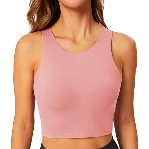 Produktbild: BAYDI Sport BH Damen ohne Buegel Bustier Hochgeschlossenes Crop Top Racerback Tanktops Abnehmbare Polsterung Yoga Bra Koralle