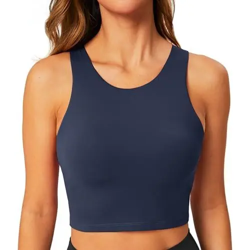 Produktbild: BAYDI Sport BH Damen ohne Buegel Bustier Hochgeschlossenes Crop Top Racerback Tanktops Abnehmbare Polsterung Yoga Bra Marine