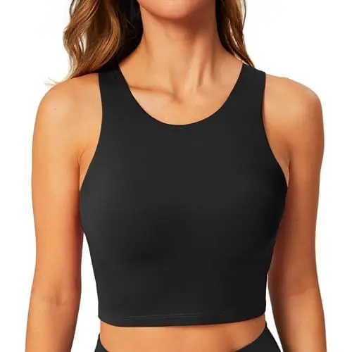 Produktbild: BAYDI Sport BH Damen ohne Buegel Bustier Hochgeschlossenes Crop Top Racerback Tanktops Abnehmbare Polsterung Yoga Bra Schwarz