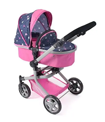 Produktbild: Bayer Chic 2000® 2in1 Puppenwagen Mika – Butterfly Pink – faltbar – höhenverstellbarer Griff 47-80 cm – modernes Gestell – Puppen bis 52 cm – 4-8 J.