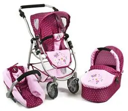 Produktbild: Bayer Chic 2000 637 29 Kombi-Puppenwagen Emotion 3-in-1 All In, Dots Brombeere, Rosa, 67 x 43 x 77 cm