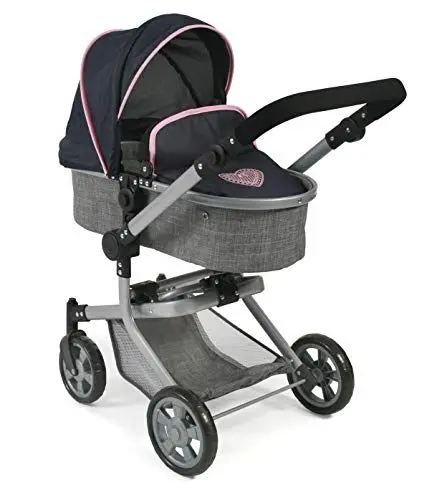 Produktbild: Bayer Chic 2000 - 59526 - Puppenwagen Mika, 2in1 Kombipuppenwagen für Kinder von 4 bis 8 Jahren, Melange grau-Navy, 47cm-80cm
