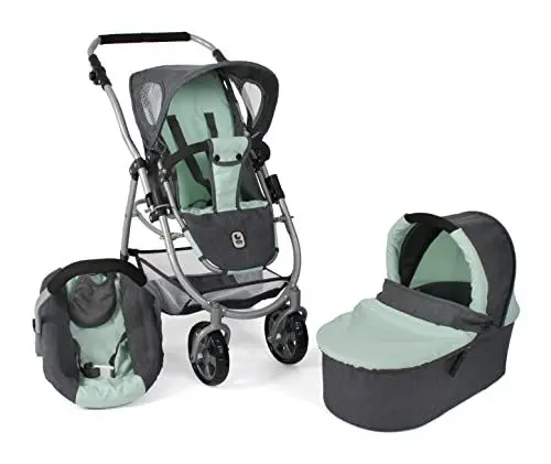 Produktbild: Bayer Chic 2000 - Puppenwagen Emotion All In, 3in1 Puppenwagen-Set bestehend aus Babywanne, Sportsitz und Autositz, Melange dunkelgrau, Mint