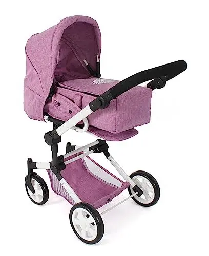 Produktbild: Bayer Chic 2000® 3in1 Kombi Puppenwagen Jara – Jeans Pink – faltbar, höhenverstellbarer Griff 47-78 cm – Tragetasche – Puppen bis 52 cm, 4-8 J.