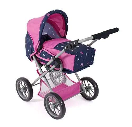 Produktbild: Bayer Chic 2000 - Puppenwagen Leni, 2in1 Kombipuppenwagen mit herausnehmbarer Tragetasche, Butterfly Navy-pink, 560-33, 64 x 37 x 68 cm
