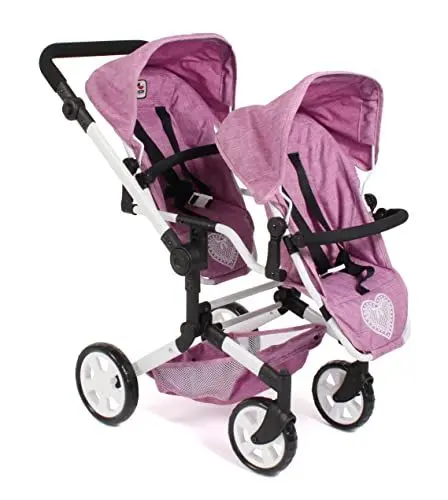 Produktbild: Bayer Chic 2000 - Puppenwagen Linus Duo, Zwillingspuppenwagen für Kinder von 4 bis 8 Jahren, Jeans pink, 690-62