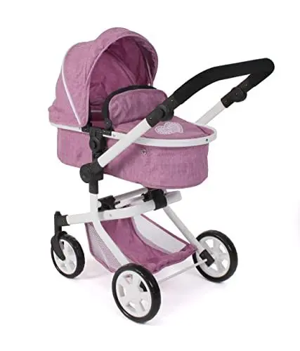 Produktbild: Bayer Chic 2000® 2in1 Puppenwagen Mika – Jeans Pink – faltbar – höhenverstellbarer Griff 47-80 cm – modernes Gestell – Puppen bis 52 cm – 4-8 J.