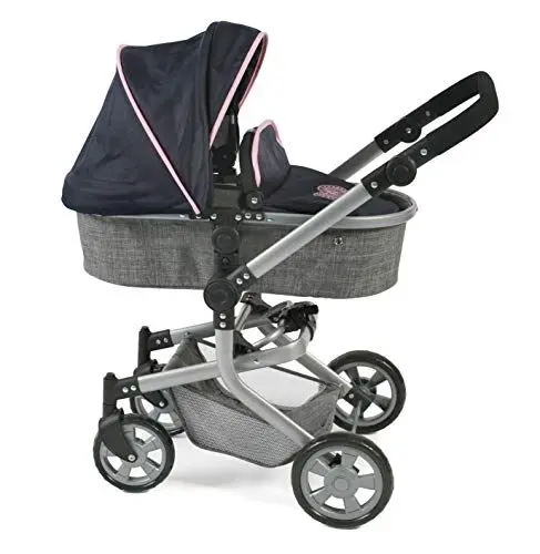 Produktbild: Bayer Chic 2000® 2in1 Puppenwagen Mika – Melange Grau Navy – faltbar – höhenverstellbarer Griff 47-80 cm – modernes Gestell – Puppen bis 52 cm – 4-8 J.