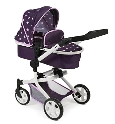 Produktbild: Bayer Chic 2000 - Puppenwagen Mika, 2in1 Kombipuppenwagen für Kinder von 4 bis 8 Jahren, Stars lila, 73 x 41 x 82 cm