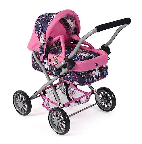 Produktbild: Bayer Chic 2000 - Puppenwagen Smarty, Kleiner Puppenwagen für Kinder ab 2 Jahren, Einhorn, Navy-pink, 555-43