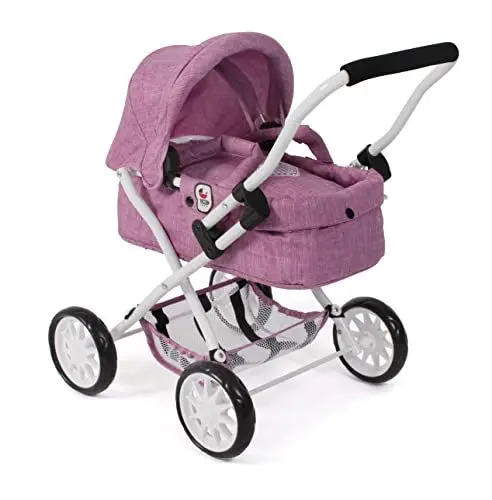 Produktbild: Bayer Chic 2000® Puppenwagen Smarty – Jeans Pink– Zusammenklappbar – Mit Verdeck, Tasche, Kissen & Decke – Griffhöhe 56 cm – Für Kinder ab 2 Jahren,