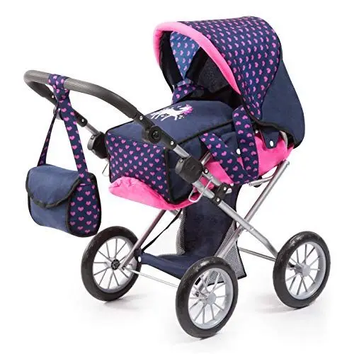 Produktbild: Bayer Design 13654AA City Star in modernen Einhorn Design, Kombi Puppenwagen, mit herausnehmbarer Tragetasche und Umhängetasche, höhenverstellbar, für Puppen bis 46cm, blau rosa
