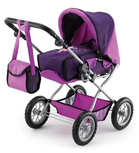 Produktbild: Bayer Design 15012AA Kombi Puppenwagen Grande, zusammenklappbar, höhenverstellbar, mit herausnehmbarer Tragetasche und Umhängetasche, lila, 77 x 75 x 43 cm