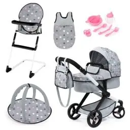 Produktbild: Bayer Design 17007AB Puppenwagen Xeo, Verstellbarer Griff, Schwenkschieber, wandelbar als Jogger, Schlafsack, Hochstuhl, Spielbogen, Puppenzubehör, Grau