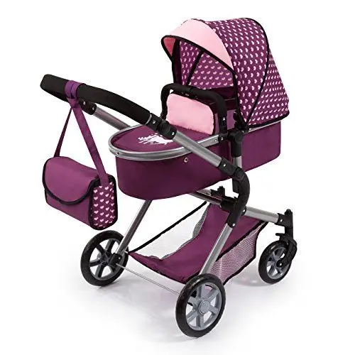 Produktbild: Bayer Design 18137AA City Neo Kombi Puppenwagen mit Wickeltasche, umwandelbar in einen Sportwagen, höhenverstellbar, faltbar, Pflaume, rosa, Einhorn, 52cm