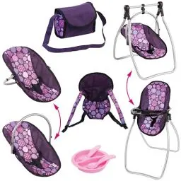 Produktbild: Bayer Design 63694AB Puppenzubehör, Puppenhochstuhl wandelbar, Puppentrage, Puppenwiege, Tasche, Accessoires