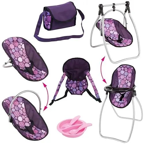 Produktbild: Bayer Design 63694AB Puppenzubehör, Puppenhochstuhl wandelbar, Puppentrage, Puppenwiege, Tasche, Accessoires