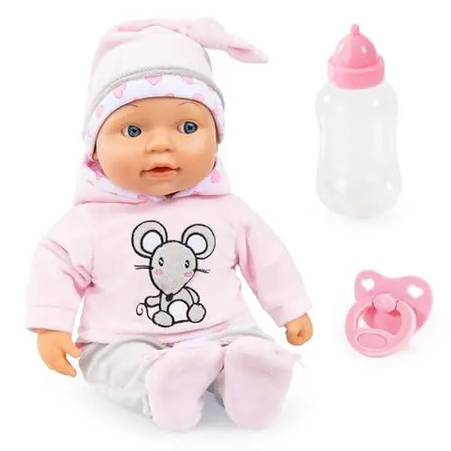 Produktbild: Bayer Design 93844AA interaktive Puppe Lisa Magic Eyes, bewegt die Augen, Spielpuppe mit Geräuschen, sprechend, weich, Schnuller, Flasche, 38 cm