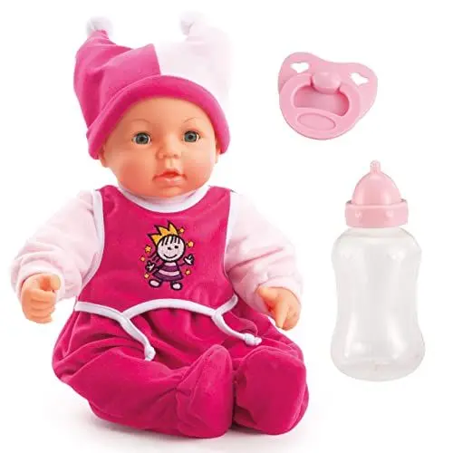 Produktbild: Funktionspuppe Hello Baby mit Geräuschen, bewegt den Mund, interaktive Puppe, Babypuppe, mit Zubehör, 46cm, rosa