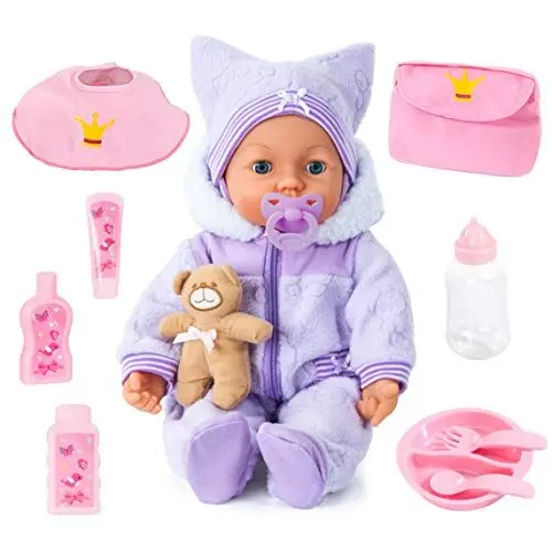Produktbild: Bayer Design 94694AG 94694AA, Funktionspuppe, Interaktive Puppe Piccolina Magic Eyes, bewegt den Mund, blinzelt und schließt die Augen, sprechend, lila, 46cm