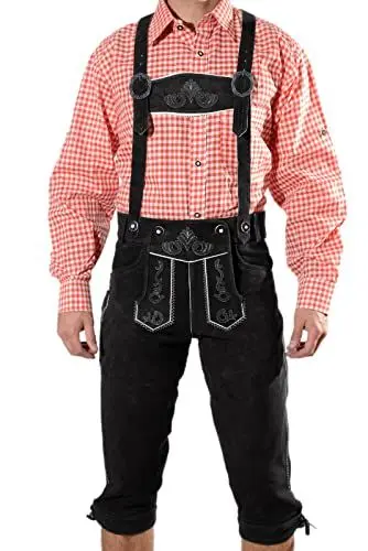 Produktbild: Bayerische Herren Trachten Lederhose, Trachtenlederhose mit Trägern, Oktoberfest in Schwarz Größe 54