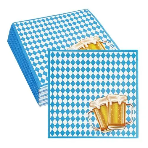 Produktbild: Bayerische Servietten,80 Stück Oktoberfest Servietten Bayrisch Oktoberfest Deko Blau Weiß Servietten 33 x 33cm für Oktoberfest Bierzelten Tisch Dekoration