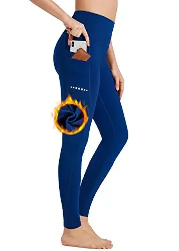 Produktbild: BAYGE Damen Sport Leggings Winter Hohe Taille Fleece Gefüttert Wasserdicht Blickdicht Bauchkontrolle Slim Fit Yogahose Sporthose Sweathose Fitnesshose mit Taschen, Blau, XL
