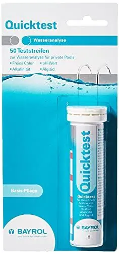 Produktbild: BAYROL Quicktest - 50 Pool Teststreifen - Wassertester für Pool- Messung pH Wert - freies Chlor - Alkalinitaet & Algizid im Schwimmbad - Chlor Teststreifen Pool - Pool Tester