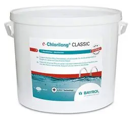 Produktbild: BAYROL e-Chlorilong® CLASSIC – langsamlösliche 200 g Chlortabletten zur Dauerdesinfektion - Aktivchlorgehalt 92 % - alle Filterarten - kalkfrei & pH-neutral - hygienisch reines Poolwasser - 10 kg
