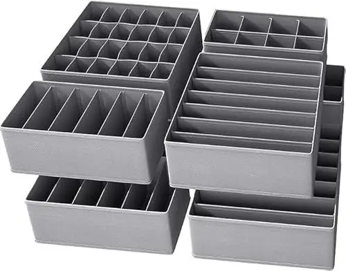Produktbild: Bazasa 8er Grau Shubladen Organizer Odnungssystem für Kleidershrank Schublade Organizer Schrank Aufbewahrung Box Faltbare Schubladentrenner für Unterwäsche BHS Socken Krawatten Wickelbedarf