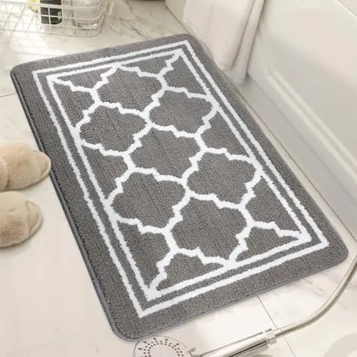 Produktbild: Bazasa Badezimmerteppich maschinenwaschbar Badmatte rutschfeste Badteppich Weiche Mikrofaser Wasserabsorbierend Badvorleger Teppich für Badzimmmer Dusche Badewanne und Toilette 50×80cm Grau