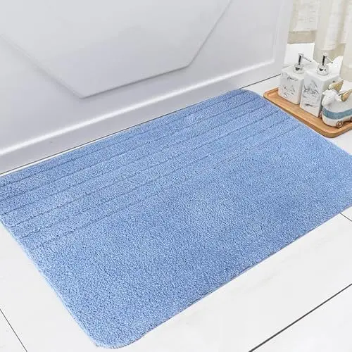 Produktbild: Bazasa Blau Badezimmerteppich Badmatte maschinenwaschbare rutschfeste Badteppich Weiche Mikrofaser Wasserabsorbierend Badvorleger Teppich für Badzimmmer Dusche Badewanne und Toilette 50×80cm